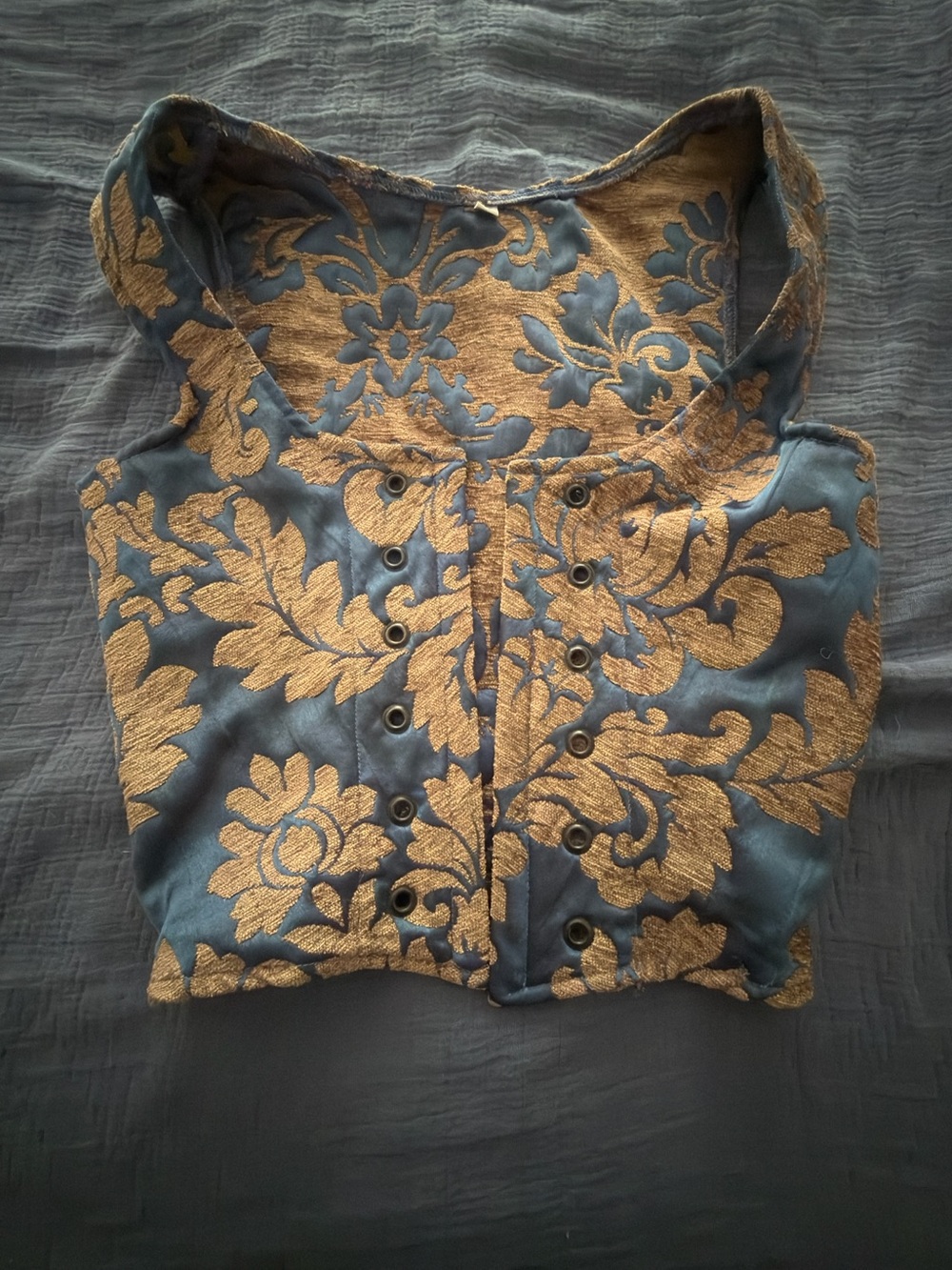 Blue and Gold Brocade Corset Top